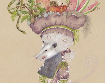 Marie Antoinette Style Angry Opossum Mama Cards, Set of 6 Blank Cards with Matching Envelopes