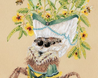 Marie Antoinette Style Jumping Spider, Wildflower, and Bumble Bees Cards, Set of 6 Blank Cards with Matching Envelopes