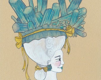 Blue Tourmaline Crystal Decor Turquoise Crystal Print Blue Crystal Gift Aqua Mineral Crystal Tattoo Marie Antoinette Print Unique Crystal