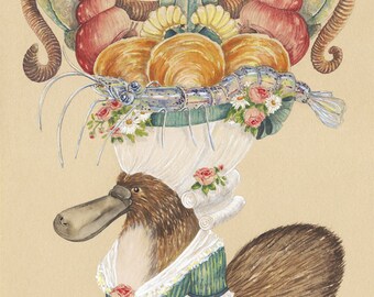 Impressão de pintura de ornitorrinco australiano, presente exclusivo para amantes da vida selvagem australiana, pintura da natureza, cadeia alimentar, ciência, arte, decoração australiana.