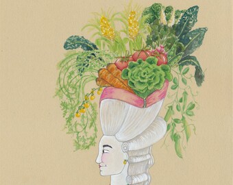Rustieke zomer moestuin print Marie Antoinette keuken kunst maïs boerenkool wortel sla tomaat groente decor tuin cadeau voor tuinman