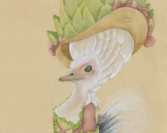 Ostrich Cards Bird Cards Vegetable Cards Artichoke Cards Unique Invitations Unique Thanks You Cards Watercolor Cards with Envelopes Letter A