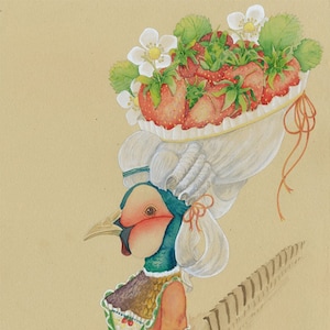 Tarjetas de pájaro de fresa, tarjetas de faisán, tarjetas de letra F, invitaciones de fresas de frutas, tarjetas de agradecimiento de pájaros, fraise, invitaciones de pájaros, bayas