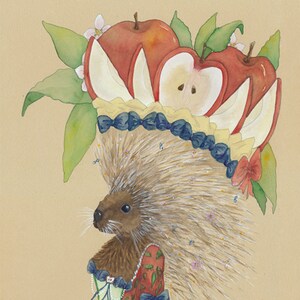 Puercoespín Francés Animal Alfabeto Letra P Porc-épic Pommes Puercoespín Manzanas Rojas Regalo Rústico Cottage Animal María Antonieta 5x7 8x10 11x14