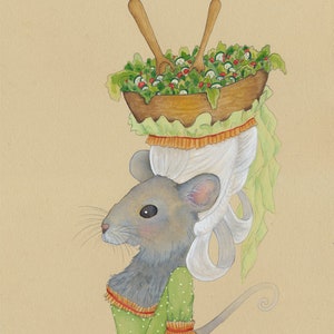 Cute Mouse French Animal Alphabet Letter S Souris Salade Mouse Salad Print Gray Mouse Gift Marie Antoinette Vegetable Decor 5x7 8x10 11x14