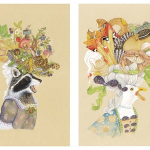 Lot de 6 cartes Animal en colère, mouette, raton laveur, opossum, assortiment d'invitations, invitation française Marie-Antoinette, assortiment nature, assortiment chaîne alimentaire