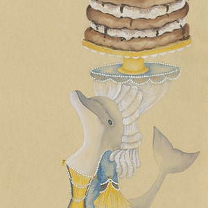 Presente de golfinho, decoração exclusiva de bolo, impressão de letra D, presente de padaria francesa para padeiro, impressão de bolo Maria Antonieta, decoração de alfabeto animal francês
