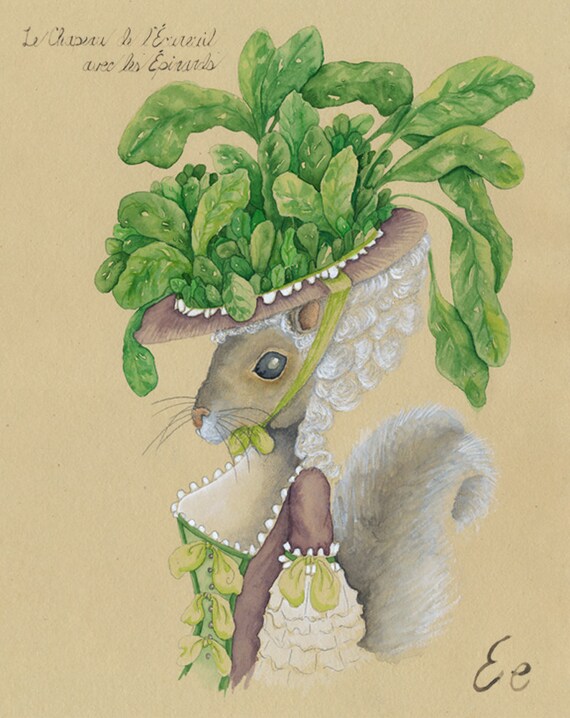 Squirrel Gift Blank Animal Cards Squirrel Cards Letter E Cards Unique Invitations Unique Thank You Cards Cute Animal Cards Food Card Spinach