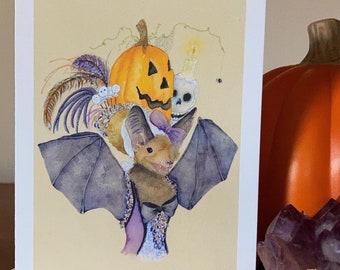 Cute Halloween Bat Pumpkin Skull Spider Blank Card Set Pretty Spooky Halloween Cards Jack O' Lantern Unique Halloween Cards Purple Bat Gift