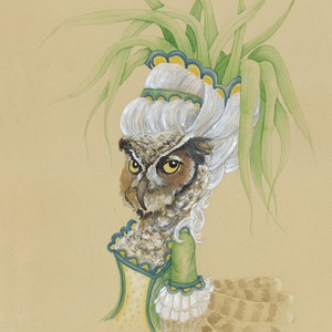 Cuadro de búho, regalo rústico de búho, letra H del alfabeto animal francés, regalo de judías verdes para observadores de aves, decoración de bosque con núcleo de cabaña, María Antonieta