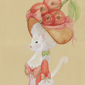 Lindas tarjetas de gato, juego de tarjetas de gato blanco, letra C es para gato y cerezas, cereza roja, tarjetas de letra C, invitaciones de gato, tarjeta de agradecimiento de gato