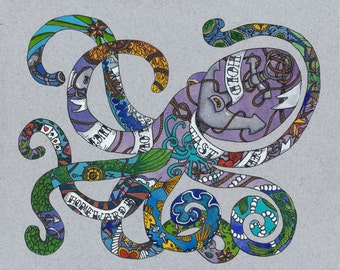 Octopus tattoo cadeau, nautische tattoo print, matroos tattoo artwork, tattoo decor, tattoo decor, octopus decor, nautisch decor, getatoeëerde kunst