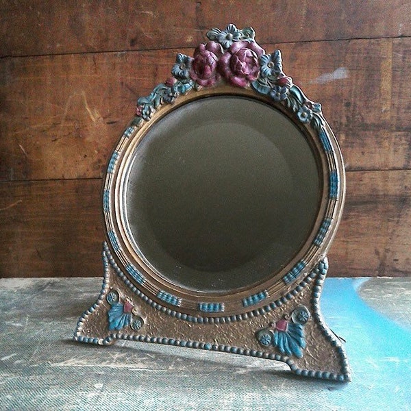 English Barbola Mirror | Gesso and Wood | Floral Design | Art Deco Era | 1920's Dressing Table | Beveled Mirror | Reduced from 175