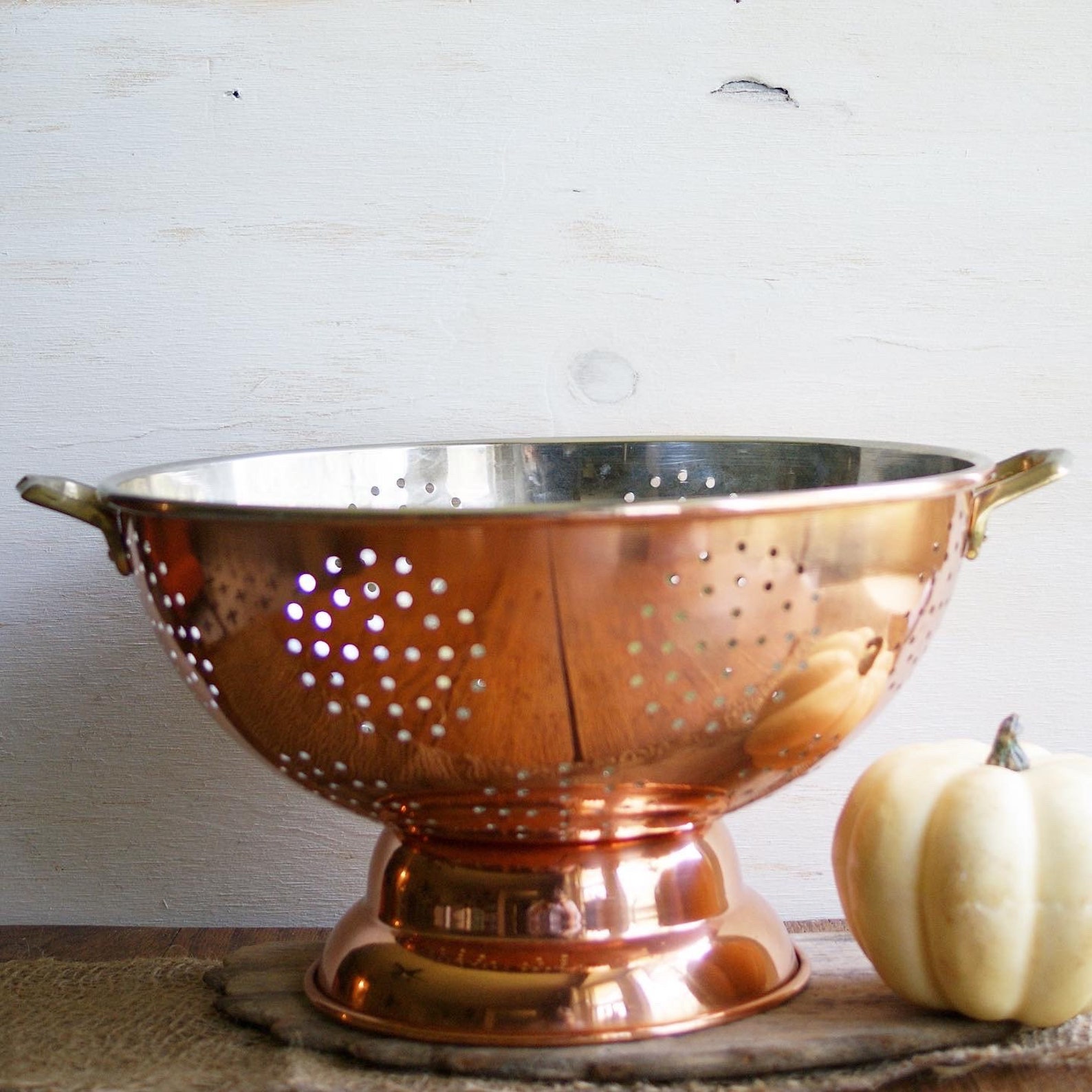 Vintage Large Lined Copper Kitchen Colander with Brass Handles | Etsy