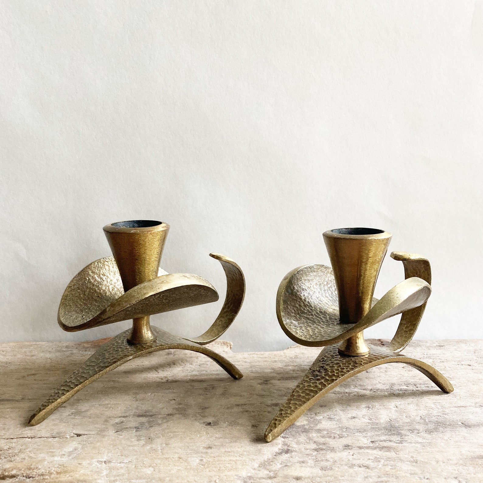 Vintage MCM Heavy Brass Candle Holders Brutalist Design Made Etsy