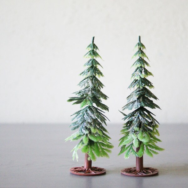 Vintage Plastic Pine Trees | Retro Christmas Trees | Holiday Decor | Glitter Covered | Christmas Village Trees | Miniature Train Accessory