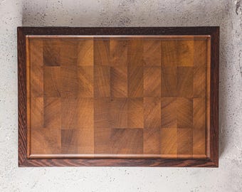 Large End Grain Walnut Cutting Board, Thick Wooden Butcher Block with Juice Groove, Kitchen Chopping Board, Housewarming Hardwood Board Gift