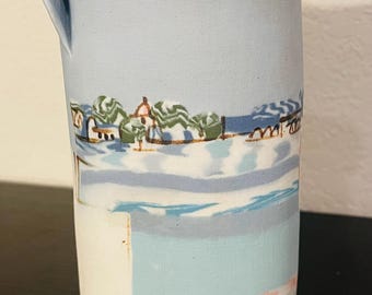 Matte Colored Ceramic Vase with Mediterranean Style Landscape, Denmark, Signed by the Artist Lene Regius