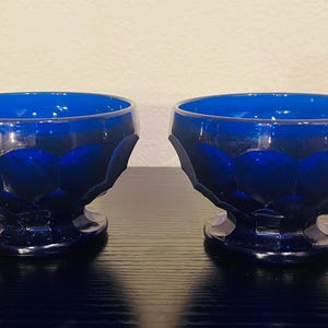 Set of 2 Cobalt Blue Honeycomb Coffee Mugs, Tea Mugs, Vintage Cobalt Blue Mugs with Honeycomb Pattern