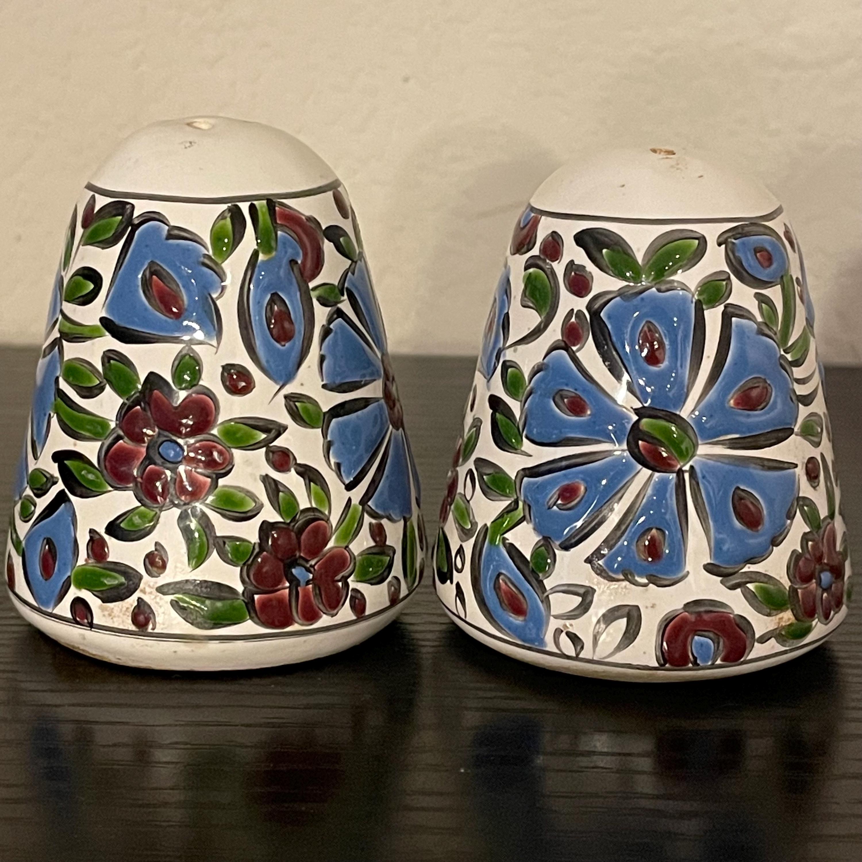 Vintage Theofilos Rhodes Handpainted Floral Salt and Pepper
