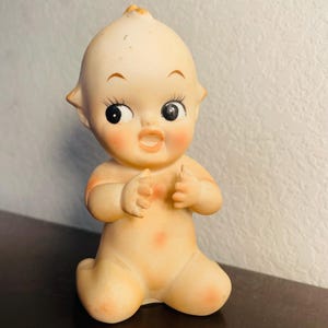 Vintage Sitting Kewpie Doll, Norcrest F-107 Bisque Baby Figurine, Made in Japan, Approx 4.75” Tall