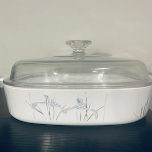 Vintage CorningWare Purple Shadow Iris A-10-B, 2,5 liter braadpan, glas met deksel, Dutch Oven, Shadow Purple Iris Corning Ware
