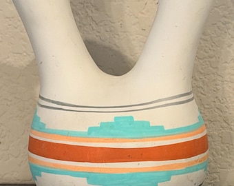 Native American Wedding Vase Handpainted Southwestern Motif, Signed, 5” Tall