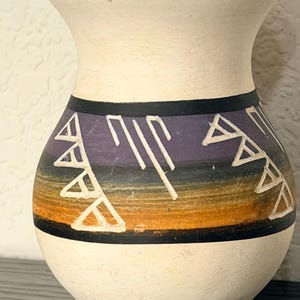 Native American, Southwestern Style Purple and Orange Ceramic Vase Signed Garnett