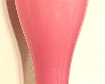 Pink Handblown Hourglass Shaped Art Glass Vase, 15.5” Tall