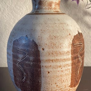 Beautiful Brown and Beige Matte Glazed Handmade RV Pottery, Signed by the Artist Doug, 6.25” Tall, Approx 4” Wide