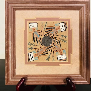 Navajo Sand Art Painting, Whirling Yei Sand Painting signed by Navajo Artist Deborah Foster, Frame 7” x 7”, Sand Art 3.5” x 3.5”, COA