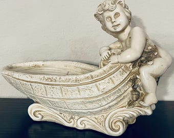Vintage Cherub Garden Statue, Bird Bath Planter, 1965 University Statuary Corp