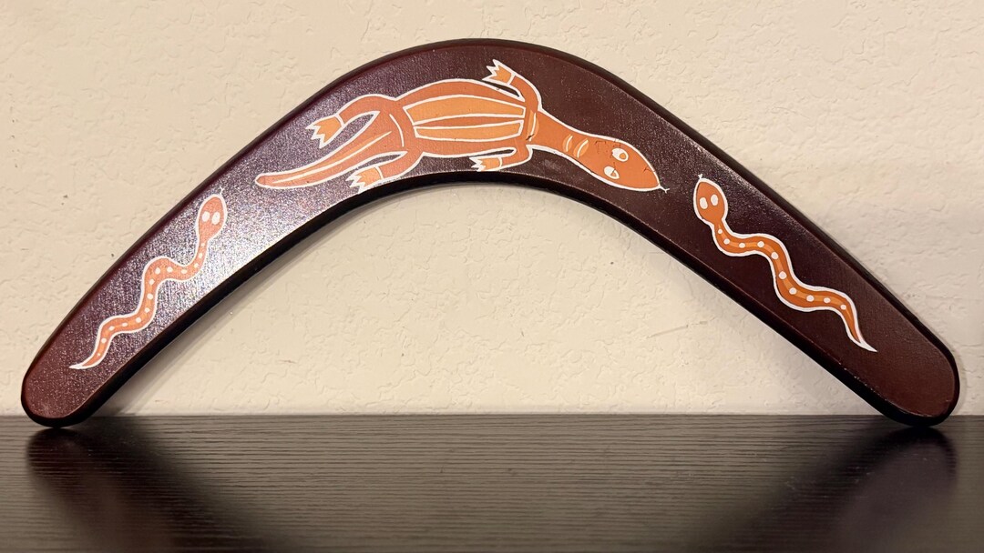 Snake Bumerang Australian Made Wooden Boomerang, Painted Primitive Lizard and Snake ...