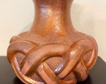Handcrafted Hammered Metal Vase with Intricate Star Pattern, 6.75” Tall, 7” Wide