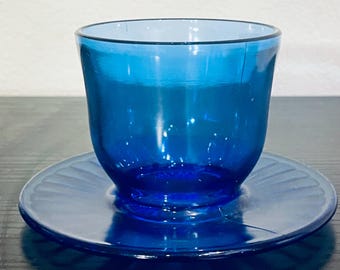 Vintage Cobalt Blue Petalware Condiment Cup: MacBeth-Evans Mustard Dish