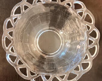 Lace Edge Clear Glass Serving Bowl, 10” Diameter
