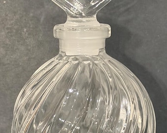 Ribbed Swirl Crystal Perfume Bottle with Heart Shaped Stopper, 5.5” Tall