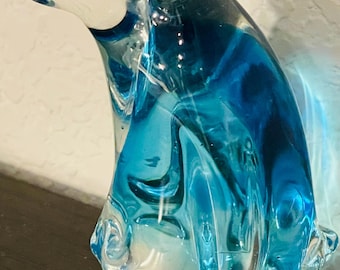 Turquoise Blue Art Glass Penguin Figurine, 2.75” Tall
