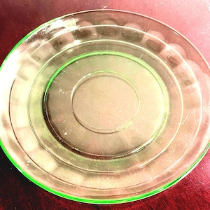 Hocking Glass Co. Green Uranium Glass Block Optic Dessert Plate, Bread Plate, Uranium Glass Plate, Vaseline Glass Plate, 5.5 in., UV Glow