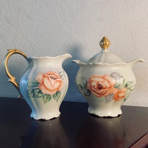 Bareuther Bavaria Cream and Sugar Bowl Set: Teegarden 1965 Roses Design