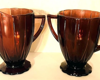 Vintage Hazel Atlas Newport Amethyst, Purple Depression Glass Cream and Sugar Set