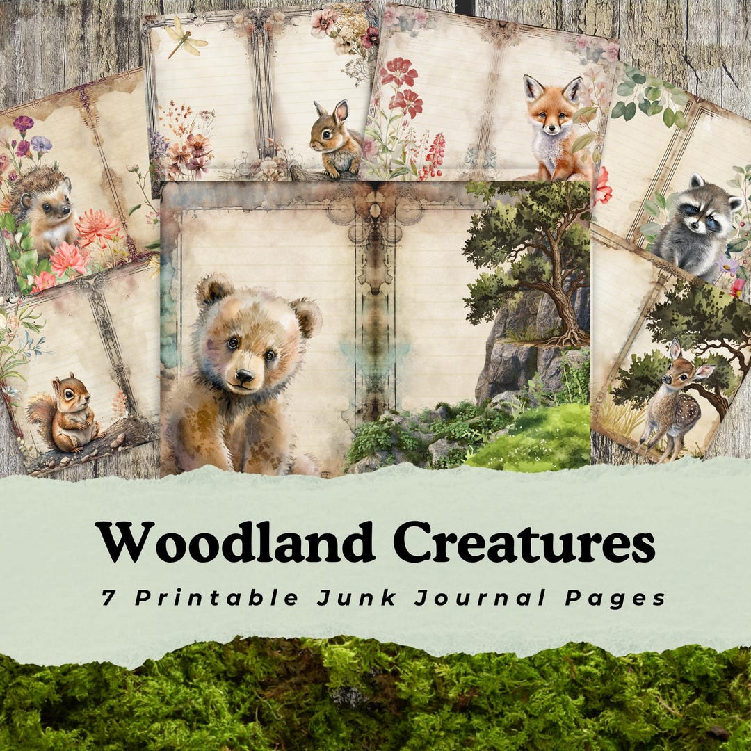 Woodland Creatures Junk Journal Pages, Watercolor Forest Animals, Aged ...