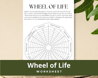 Wheel of Life, Selbsteinschätzungs-Arbeitsblatt, persönliches Wachstum zum Ausdrucken, Life Balance Tool, Ziele, Reflektion Tracker, Glücksführer