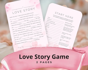 Love Story Brautdusche Spiel, lustige Hochzeit Mad Libs, Partyaktivität, Verlobungsfeiern, Paarduschen, druckbar, NICHT bearbeitbar, rosa