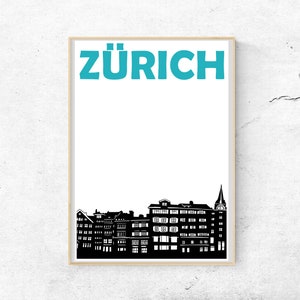 Zurich Print, Switzerland Art, Zurich Art, Zurich Poster, Switzerland Print, Swiss Art, Swiss Poster, Zurich City Print, Travel Memory Print image 1