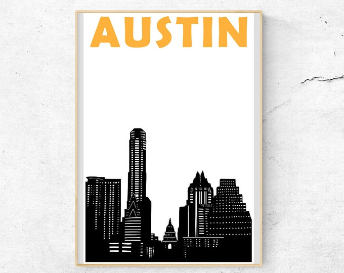 Austin Print, Austin Skyline Art Print, Austin Texas Print, Austin Art, Austin TX Poster, Austin Poster, Texas Print, Austin Texas Wall Art