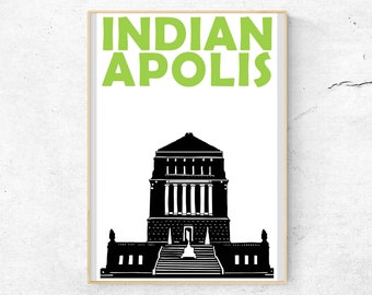 Indianapolis Print, Indiana Art Print, Indianapolis Poster, Indianapolis Art, City Illustration, Moving Away Gift, City Poster, Wall Art