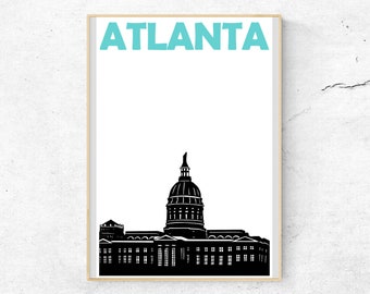 Atlanta Print, Travel Memory Print, Georgia Art Print, Atlanta Georgia Poster, Atlanta Poster, Atlanta Art, Womens Gift, Mens Gift