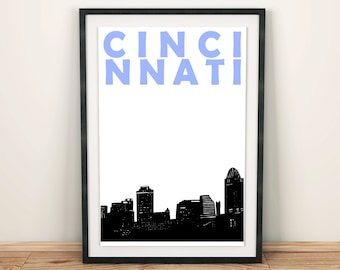 Cincinnati Art Print, Cincinnati skyline, paren gift, Cincinnati poster, Cincinnati kunst, Cincinnati print, gift van de verjaardag, stad skylines