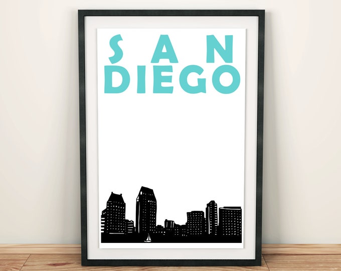 San Diego Print, California Print, California Art, San Diego Poster, San Diego Art, California Poster, San Diego Skyline, Dorm Room Decor